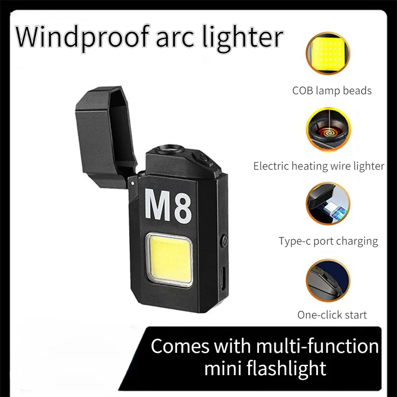 Hot Selling Electric Heating Wire Windproof Lighter Multifunctional Mini Flashlight Portable Portable Light Mini Keychain Light