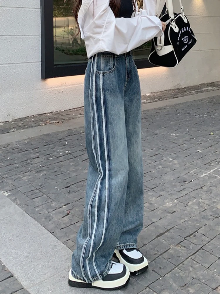 

Womens Jeans High Waist Vintage Straight Baggy Denim Pants Streetwear Black Blue Wide Leg Denim Trouser 2023 Maxi Long