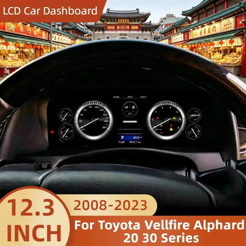Painel de Instrumentos Digital Automotivo 12.3" para Toyota Vellfire Alphard Séries 20 e 30 2008-2023 - Painel LCD de Velocímetro e Cockpit