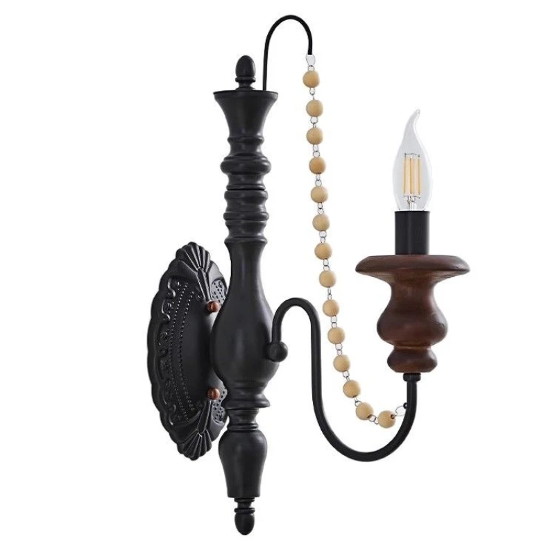 

French retro bedside pearl wall lamp, American medieval decorative lamps