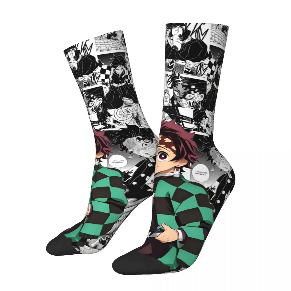 Colorful Tanjiro Kamado Manga Demon Slayer Basketball Socks Polyester Crew Socks for Unisex