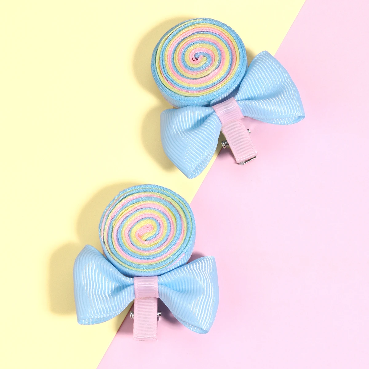Pinzas para el pelo con lazo de piruleta para niña y niño, horquillas de caramelo en espiral, pasador de cinta, tocado, accesorios para el cabello, 2 uds.