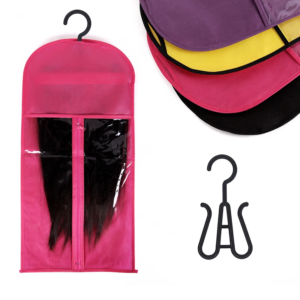 5세트 가발 보관 가방 (옷걸이 포함) 헤어 익스텐션 가발 보관 옷걸이 가방, 가발 정리함, 방진 옷장 가발 및 액세서리
