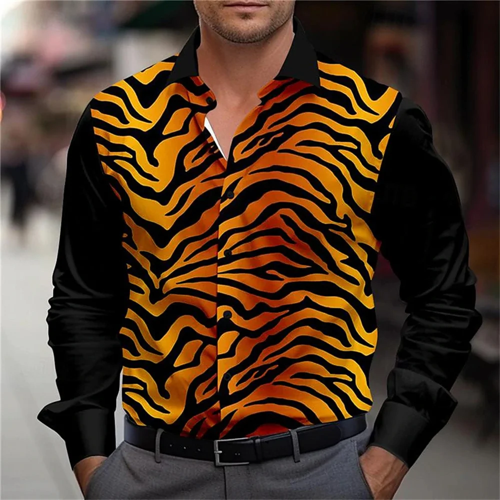 2024 Men's long sleeved shirt Lion Texture pattern 3D printed top for spring autumn new fashion casual men's unisex clothing