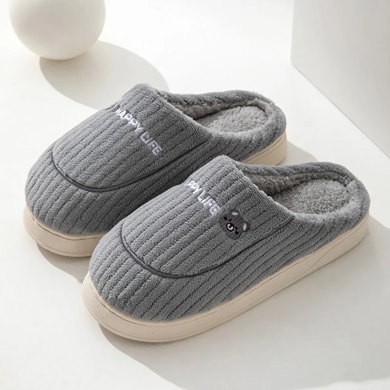 2026 Winter Plush Slippers for Women & Men - Thick Sole Couple House Shoes, Warm Fleece-Lined Indoor Slides with Non-Slip Sole