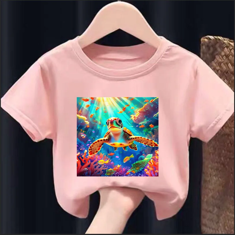 Marine Life Fish Turtle Dolphin Animal Print Kids Tshirt Cute Fashion Boy T-Shirt Summer Boys/Girls Boys Clothes