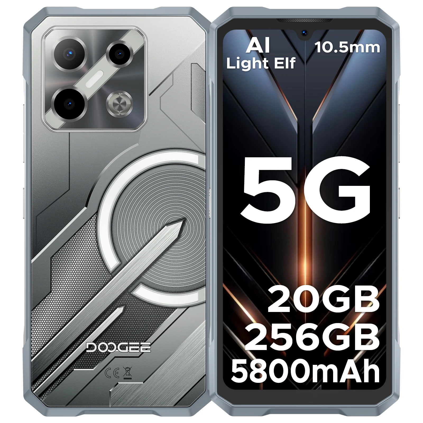 Robuste DOOGEE Blade GT Play 5G telefoon, 20 GB RAM (8+12), Go light effect LED camera, IA Dimensity 7025