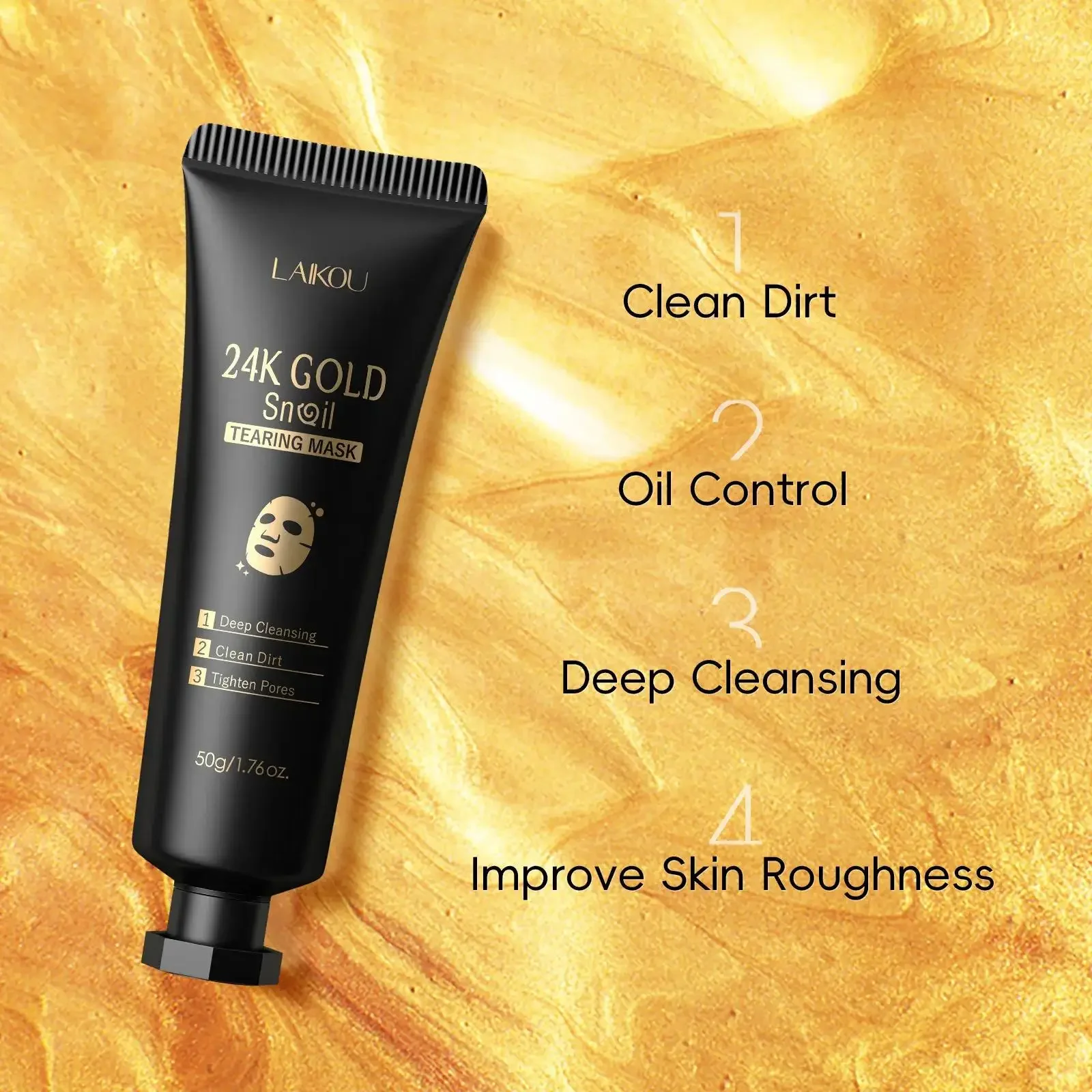 24K Gold Snail Facial Mask 50mL Tear Off Type Deep Pore Cleaning Anti Wrinkle Blackhead Oil Control Skincare