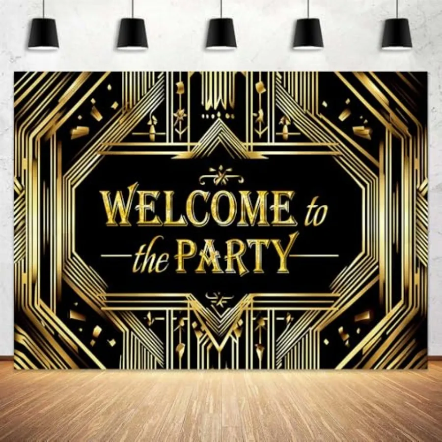 

Декорации для вечеринки в стиле ретро 1920-х годов, 12x10 футов, винтажный декор в стиле 20-х, черно-золотой, для джаз-вечеринки, день рождения