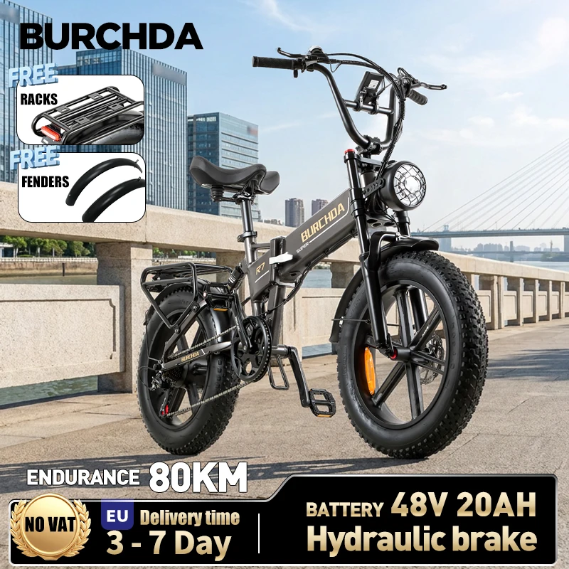 BURCHDA R7 Bicicletta Elettrica da Città con Batteria al Litio 48V20AH, E-Bike con Pneumatici Larghi 4.0 da 20 Pollici, Bici Elettrica Pieghevole per Adulti