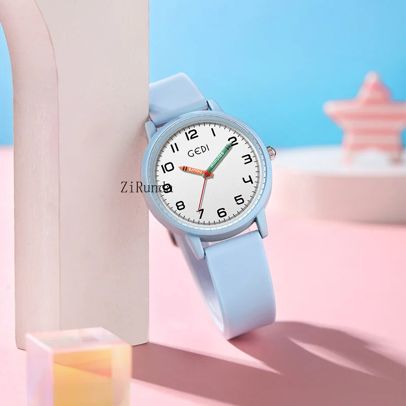 ساعة خاصة بسيطة لامتحان الخدمة المدنية للطلاب، ساعة سيليكون بلون الحلوى، ساعة كوارتز بإبرة قلم رصاص للسيدات #4