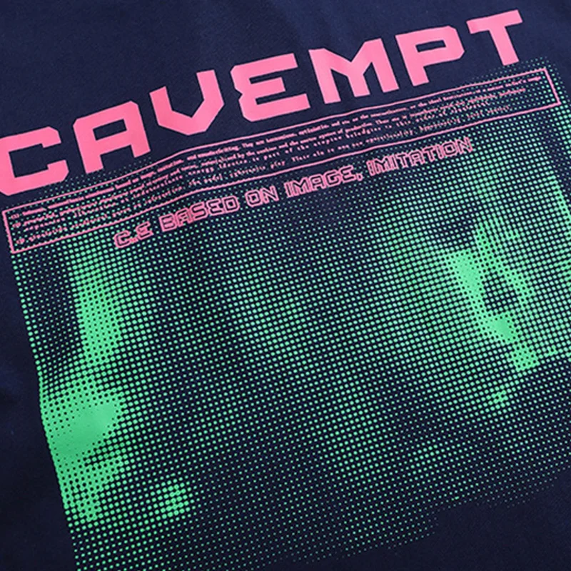 Hip Hop High Street Fashion Retro C.E CAVEMPT T-shirts Men Woman Casual Oversized Face Pixel Printing 1:1 Cav Empt Short Sleeve