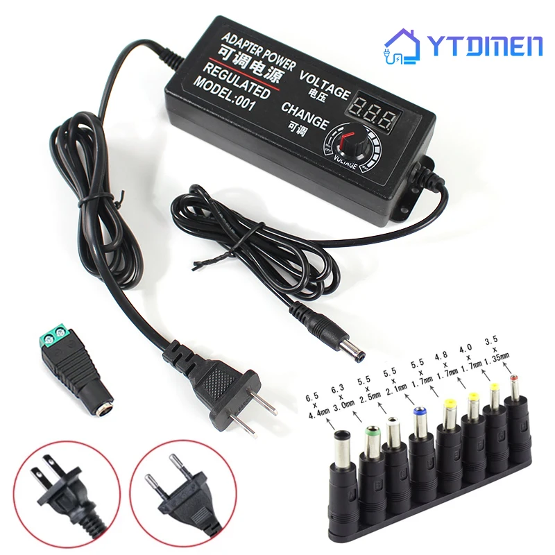 Adjustable AC to DC Power Supply 220V to 12V 3V 5V 6V 9V 12V 15V 24V 2A 3A 5A Universal Adapter 8PCS Connector DC Female Male