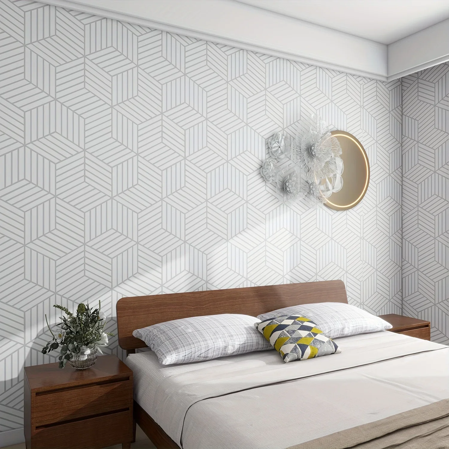 Self-adhesive Wallpaper Silver Geometric Pattern Contact Paper Waterproof and Detachable Living Room Kitchen Bedroom Wallpaper