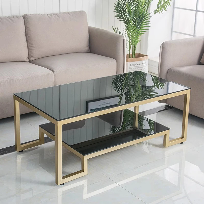 Master tea table design simple negotiation living room stainless steel tempered glass table metal marble square coffee table