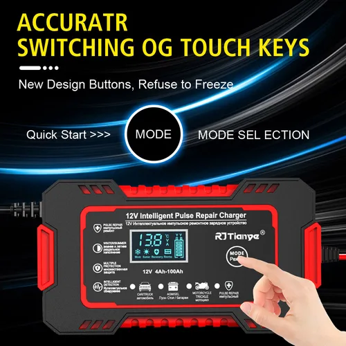 Imagen 2 del producto Cargador de batería de coche Universal con pantalla LCD, 12V, 6A, carga rápida, reparación de pulso de potencia para Auto, Moto, Gel AGM de ácido de plomo seco y húmedo