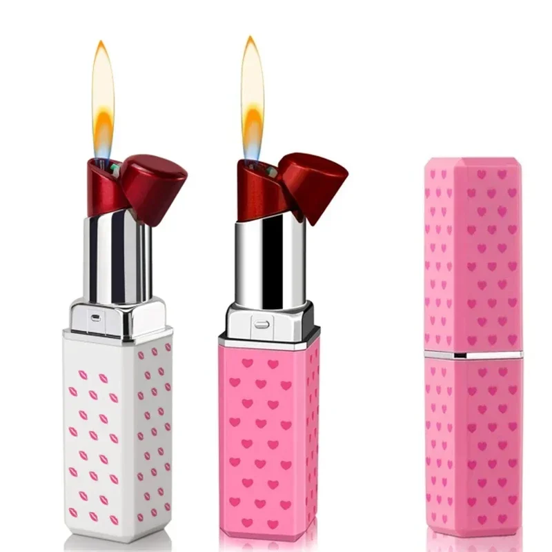 Lápiz labial bonito a prueba de viento, encendedor inflable, Mini butano portátil, accesorios ligeros para cigarrillos, lápiz labial de regalo de moda para mujer