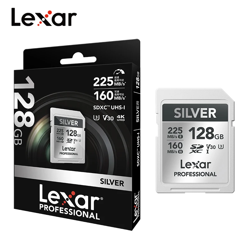 Lexar Silver SDXC UHS-I Card V30 U3 4K 60P UHD SD Card 64GB 128GB 256GB 512GB 1T for Camera Max 225Mb/s Read Storage Memory Card