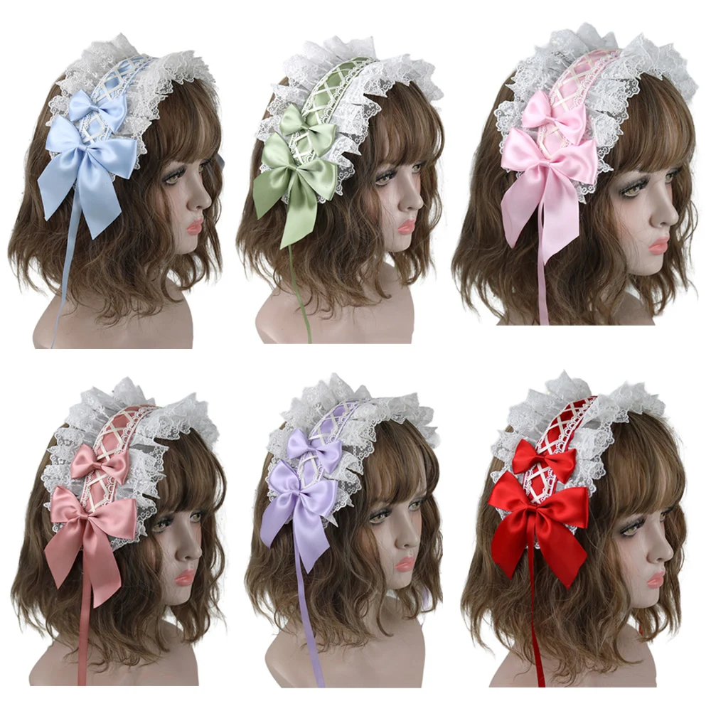 Diadema gótica con lazo para el pelo, accesorios para el cabello de Lolita con encaje de flores, horquilla bonita para sirvienta de Anime, Cosplay