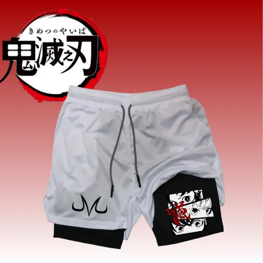 

Лето 2023 г., двухслойные шорты «Убийца демонов», аниме «2-в-1, мужская уличная одежда для спортзала, спортивная одежда для бега, тренировочная спортивная одежда Y2k
