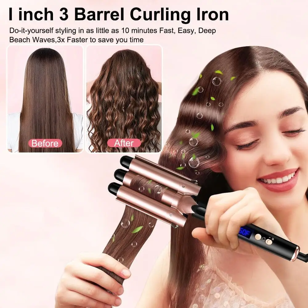 5 in 1 Curling Iron Set with 4 Interchangeable Barrels, 3-Barrel Hair Crimper, Adjustable Temp, Glove & Clips - view 3