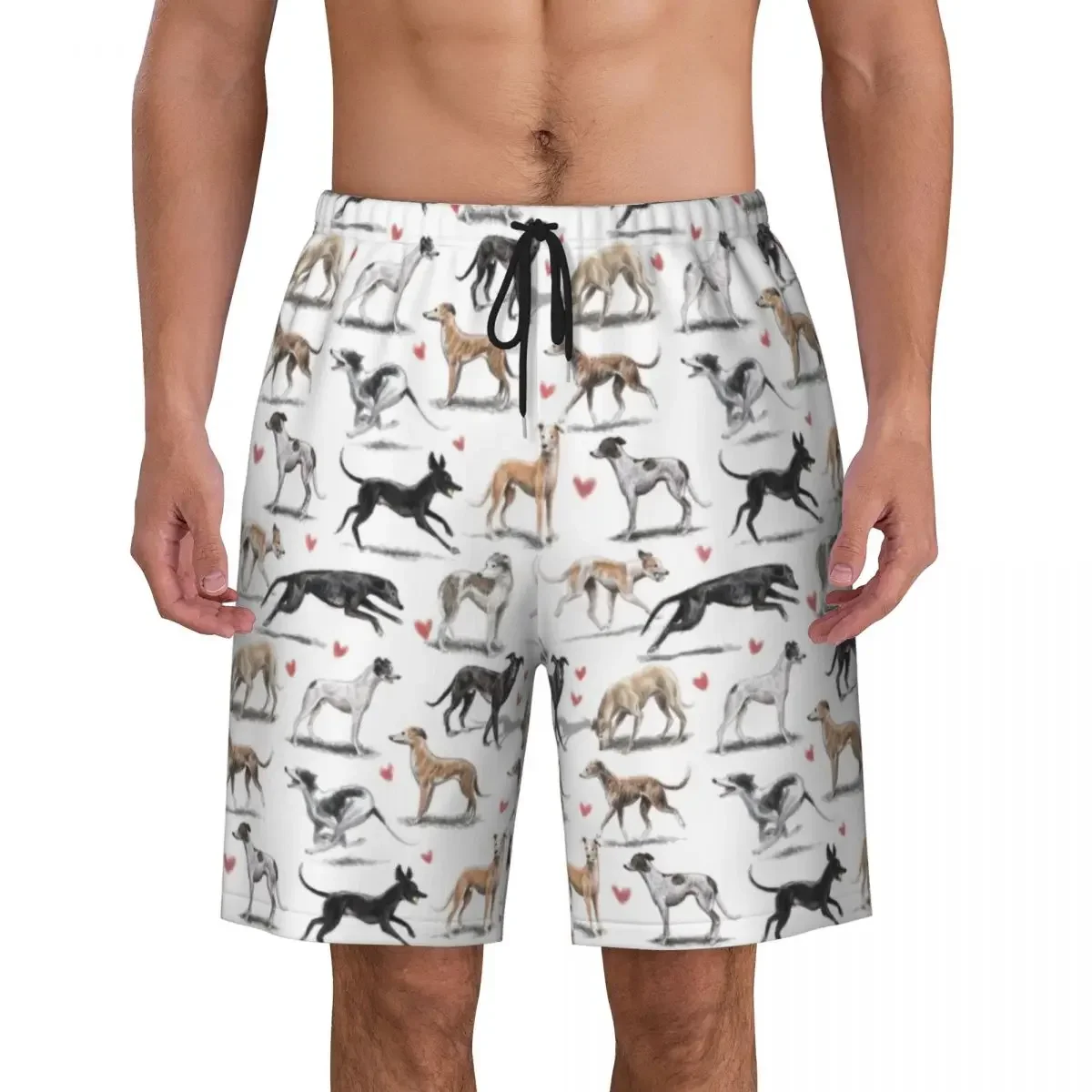 Kawaii Greyhounds Pattern costume da bagno uomo Quick Dry Board Shorts Lurcher Whippet Sighthound Dog Swimwear Suits Boardshorts