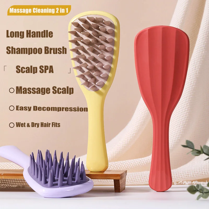 

Hair Comb Extended Handle Shampoo Hair Brush Soft Silicone Scalp Massage Comb SPA Shower Hair Washing Brush Hair Accessories