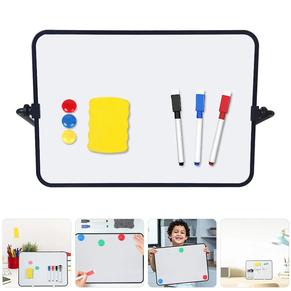 1Set Whiteboard Plastic Dry Erase Board with Rack Eraser Pens Double-Sided Scratch-Resistant Desktop Office Home School Message