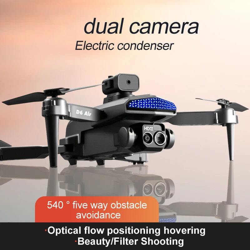 D6 Drone HD profesional kamera ganda definisi tinggi, mainan Quadcopter ESC aliran cahaya pencegah hambatan cahaya lima sisi 2024