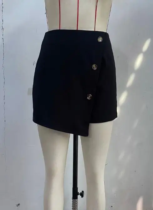 Women's casual, simple, multifunctional button decoration fake two-piece layered irregular solid color skirt pants