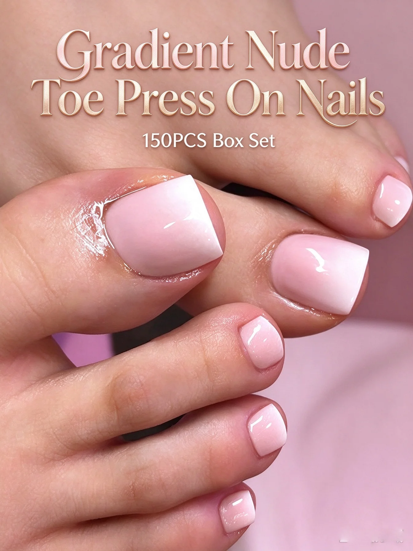 150Pcs Gradient Nude Toe Press on Nails European Short Square Removable False Toenails Wholesale Box Set