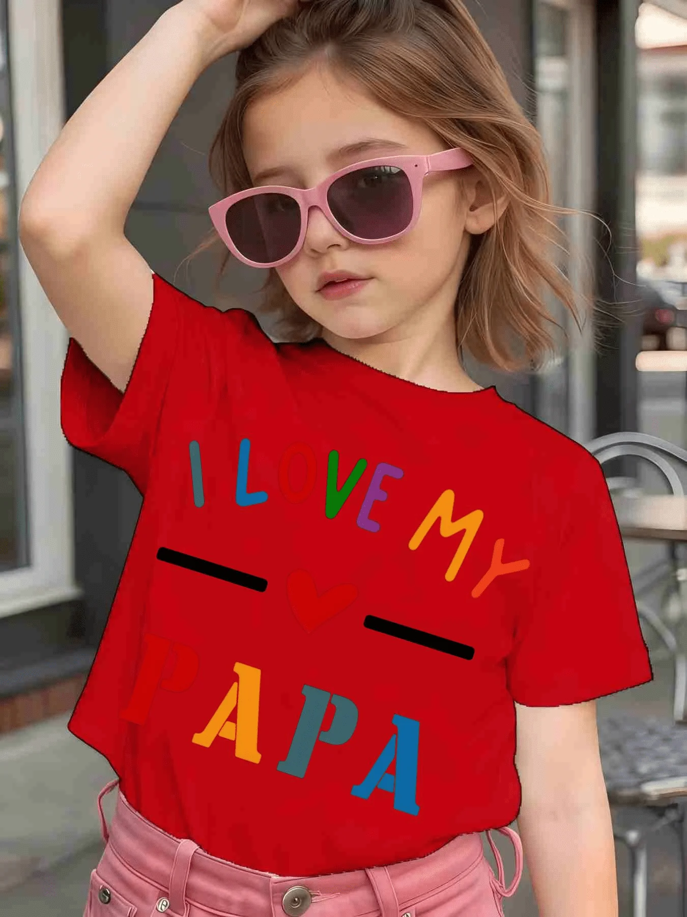 I Love My Papa Colorful Letter Graphic Kids Tee Boys Girls Family Matching Cotton Crew Neck Short Sleeve Soft Casual Summer Tee