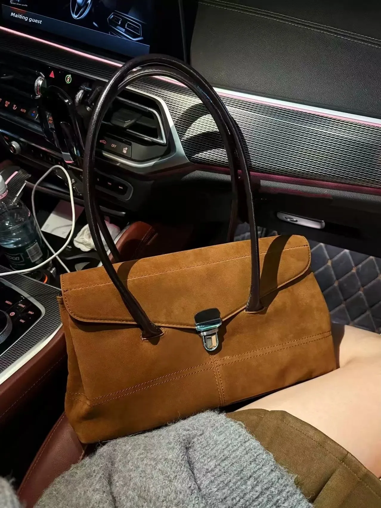 

Brown Suede Tote Bag Women's Faionable Autumn Winter New Sle Versatile Velvet Surface Handbag Underarm Bag by Bai Di Ya