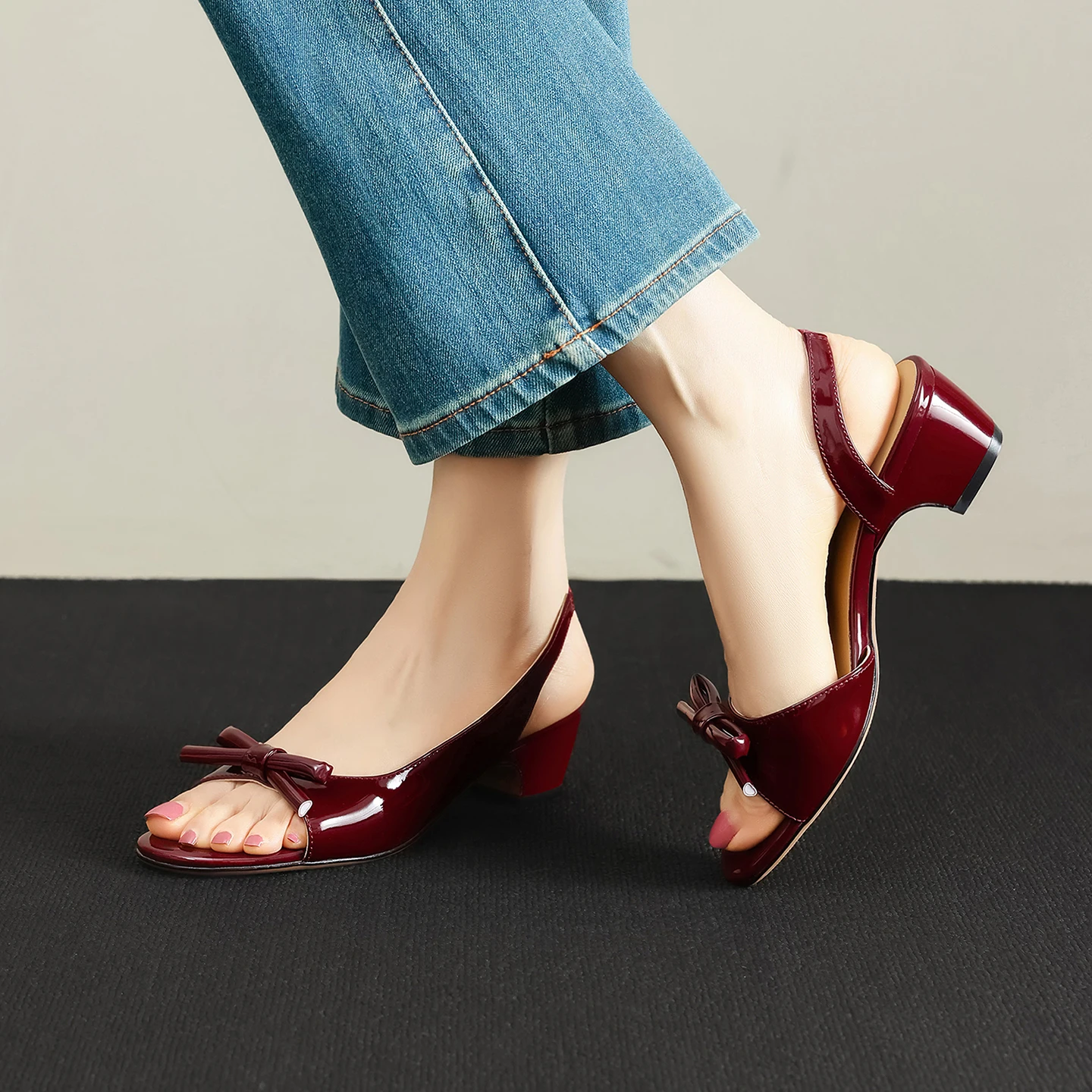 

2026new summer women sandals natural leather 22-25cm sheepskin open toe butterfly-knot back-strap thick heel women shoes fashion