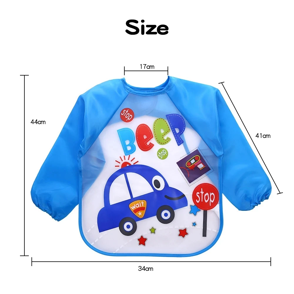 Cute printed baby long sleeved waterproof cover for ages 1-5, suitable for eating, drawing, and playing games