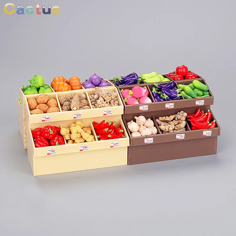 1/12 Dollhouse Simulation Fruit Vegetable Display Rack Dollhouse Miniature Supermarket Shelf Dolls House Decor Accessories