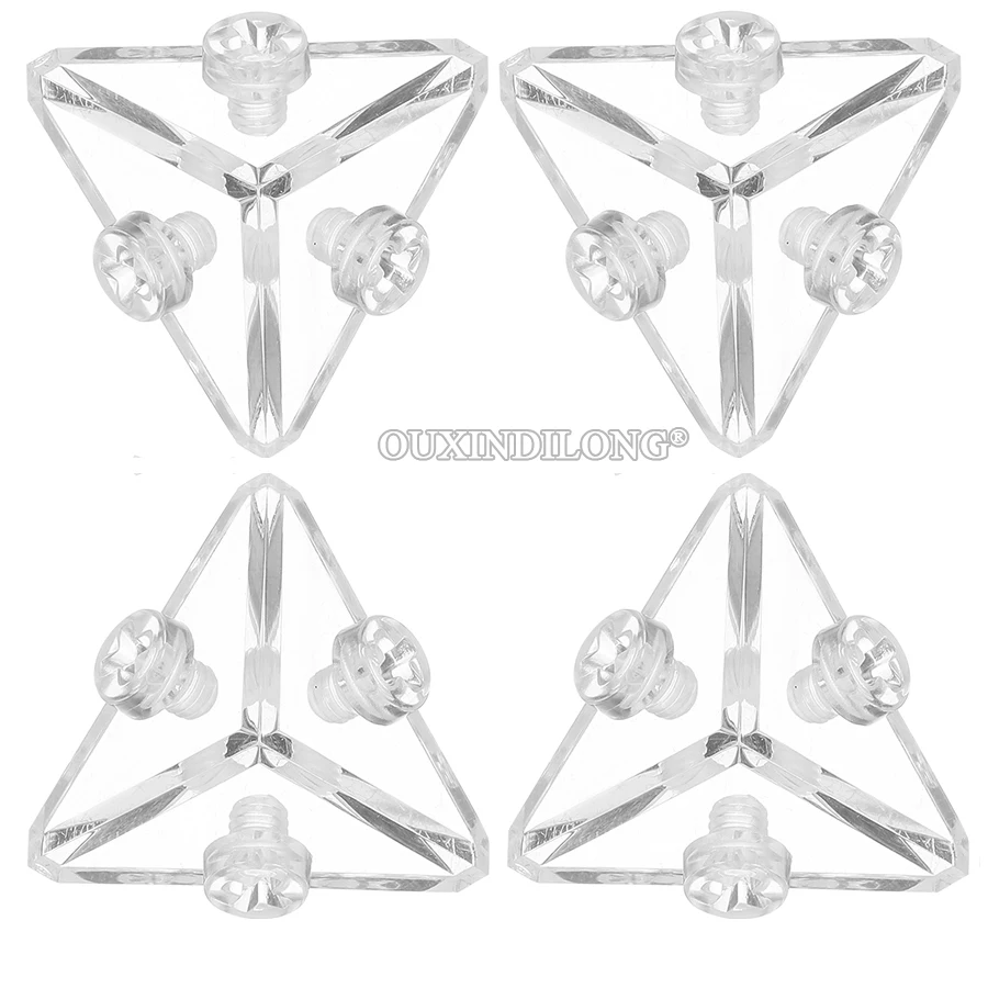 ON STOCK 200PCS Clear Acrylic Corner Braces 3-Sides Thread Fixed Connectors Display Case Triangle Joint Brackets