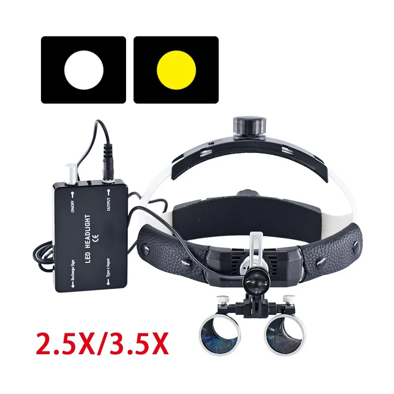 

5w ENT LED 2.5X/3.5X Surgical Binocular Loupe Magnifier Headlight Wireless Dental Headlamp Medical Instrument Dentist Tools