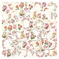 3Sheets PET Hot Stamping Process Retro Plant Pink Begonia Flower Waterproof Collage Rich Patterns DIY Cups Decoration Stickers