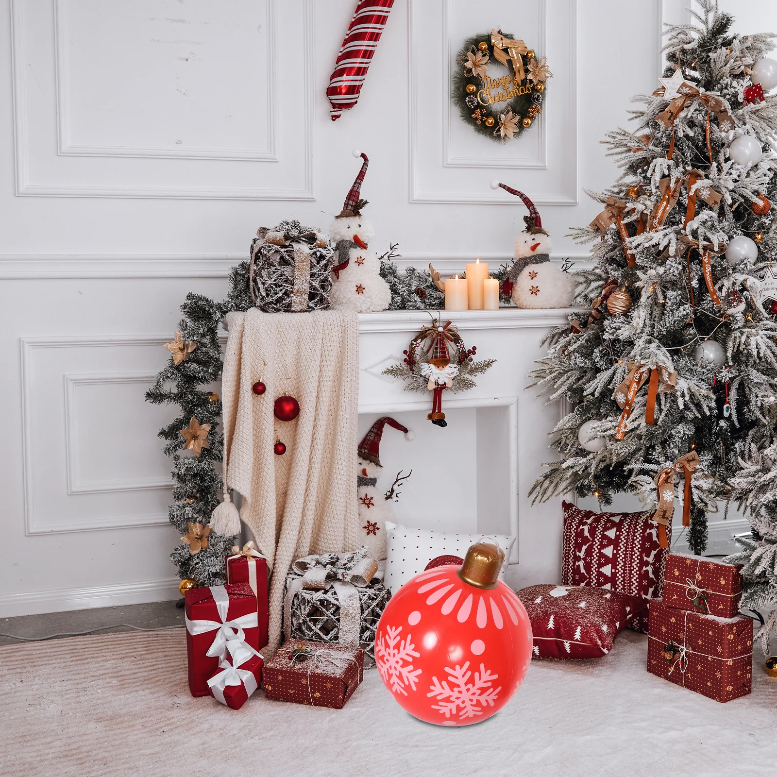 

Giant Inflatable Christmas Ball Red Snowflake Design Outdoor Decor Easy Setup Waterproof Festive Touch