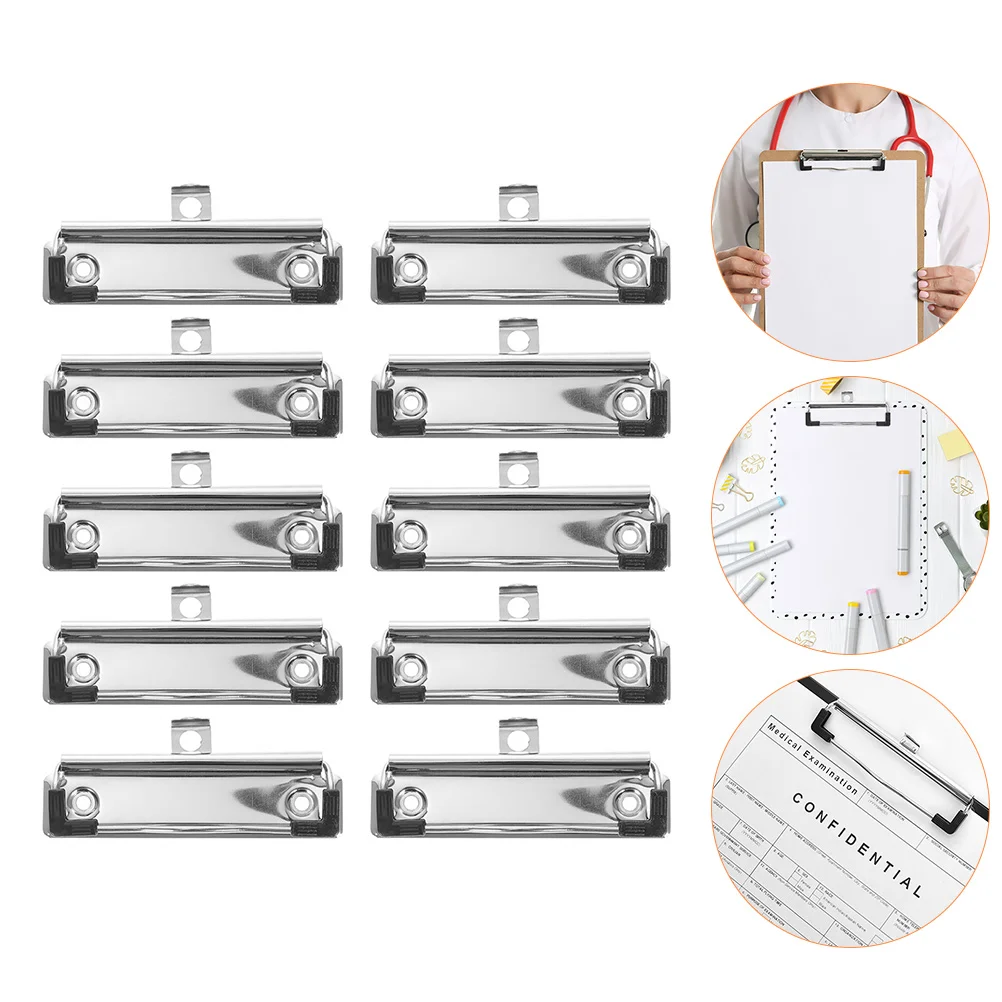 10 Pcs Stationery Plate Holder Binder Clips File Board for School Clipboard Supplies Thin Metal Small Office with Hanging Hole