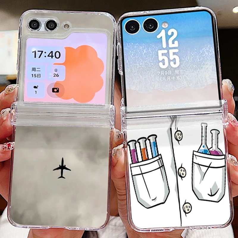 Airplane Route Pattern Clear Phone Case For Samsung Galaxy Z Flip 7 6 5 4 3 5G Flip7 Flip6 Flip5 Shockproof Folding Hard Cover