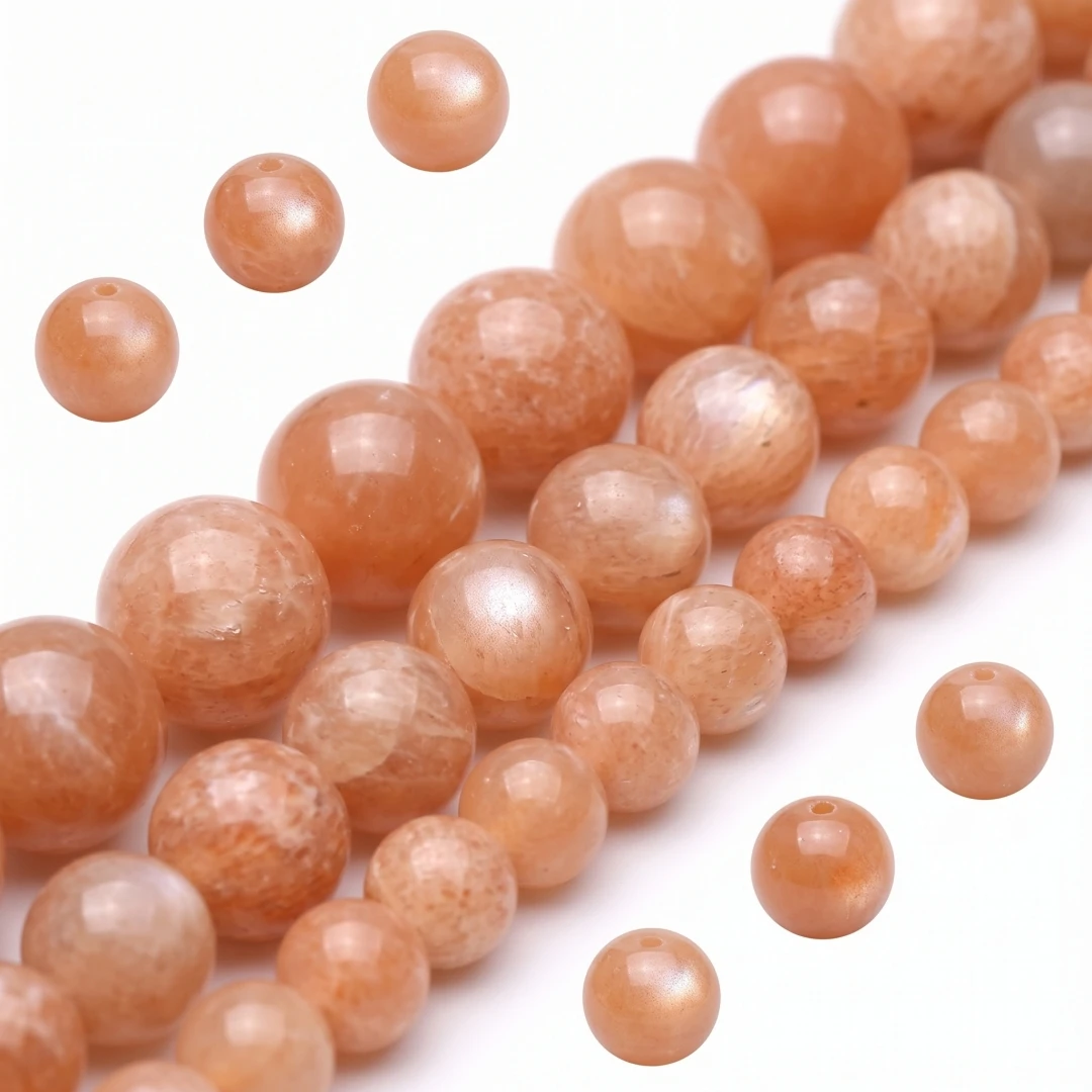 Gemstone Bracelet Healing - Natürliche orangefarbene Sonnensteinperlen, runde lose Abstandsperlen,
