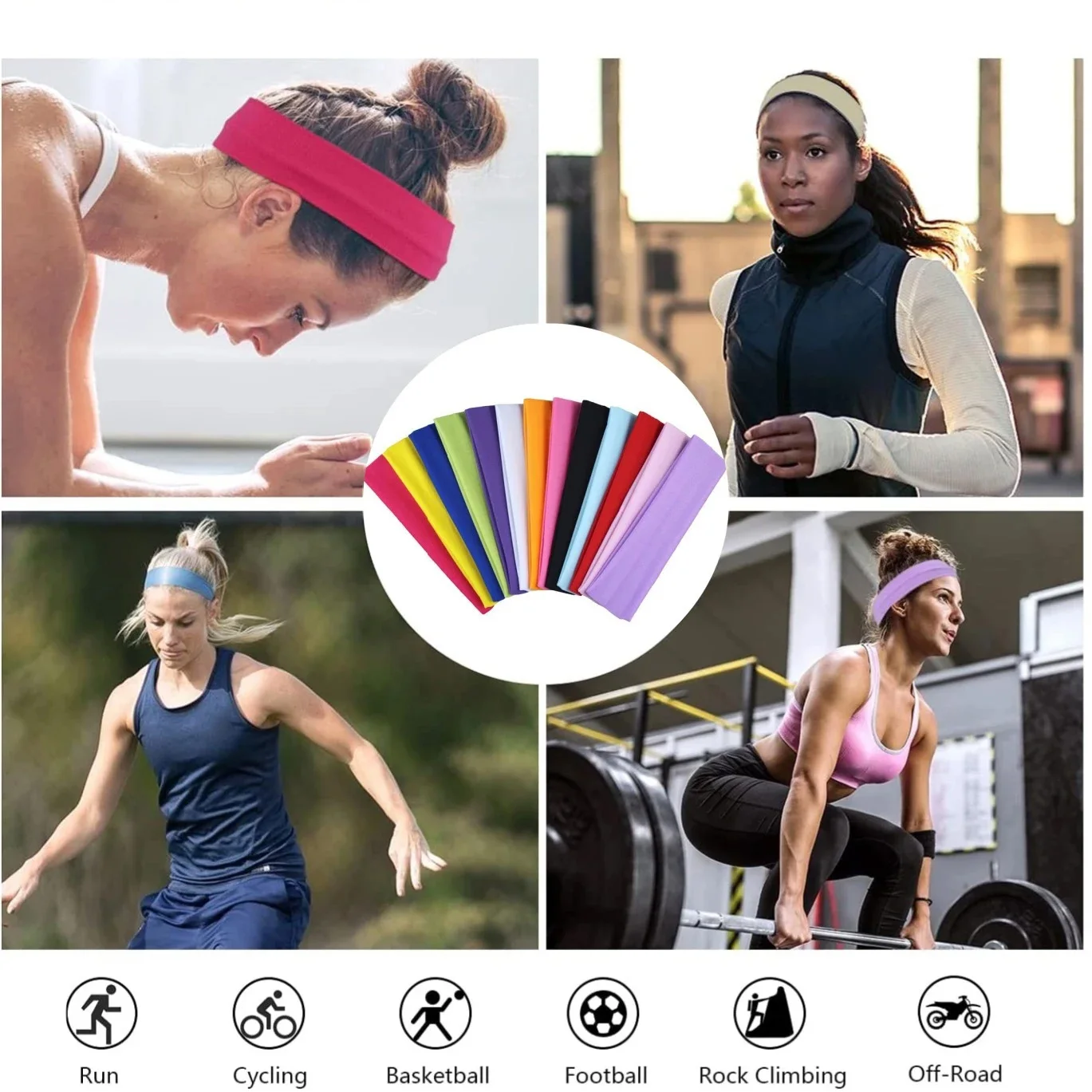 Hot SALE!! 2PCS Sports Headbands High Elastic Women Gym Yoga Hair Bands Exercise Tennis Fitness Running Sweat Head Hair Bands