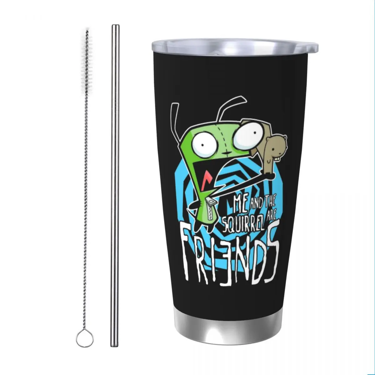 Invader Zim Tumbler Vacuum Insulated GIR Coffee Cups with Lid Straw Double Wall Mugs Spill Proof, 20oz