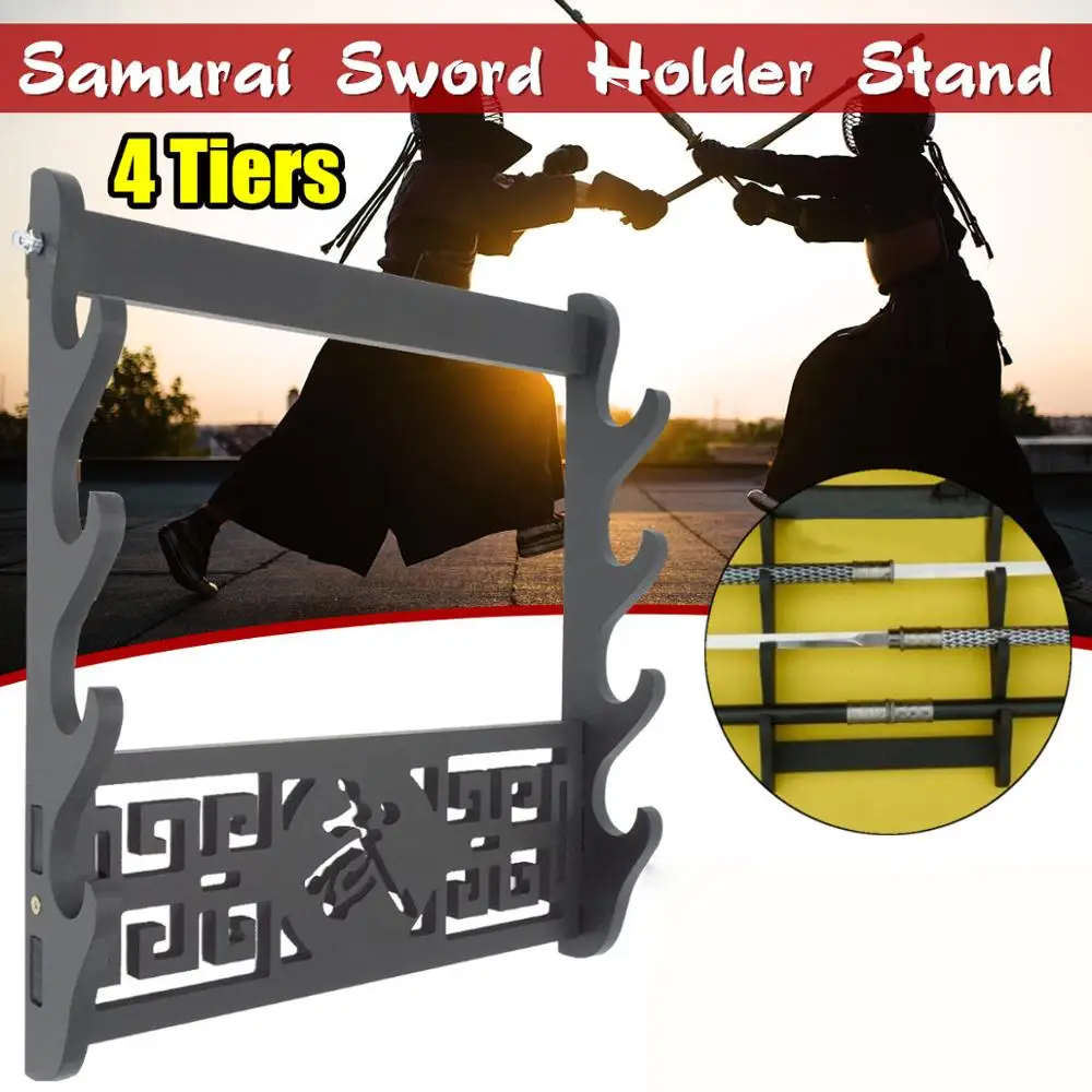 4 Tier Holder Wall Mount Samurai Stand Display Katana Wall Hanger Tool Holder