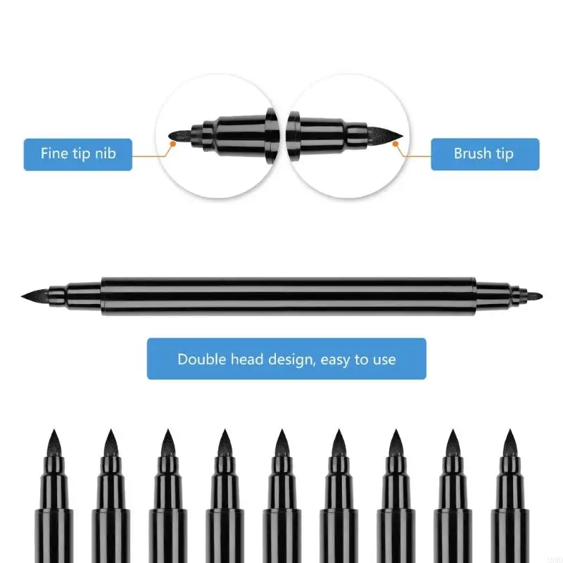 A9BD 6Pcs Double Tip Fabric Marker No Fading No Bleeding, Double Tip Black Fabric Paint Pen for Clothes Hat Canvas Bag Shoes