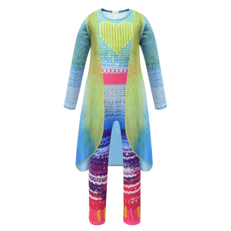 ss13Trolls 2 أزياء الهالوين للأطفال الفتيات الفاخرة تأثيري بذلة الخشخاش الأميرة سيامي أنيمي الملابس قزم العالم كوس الملابس