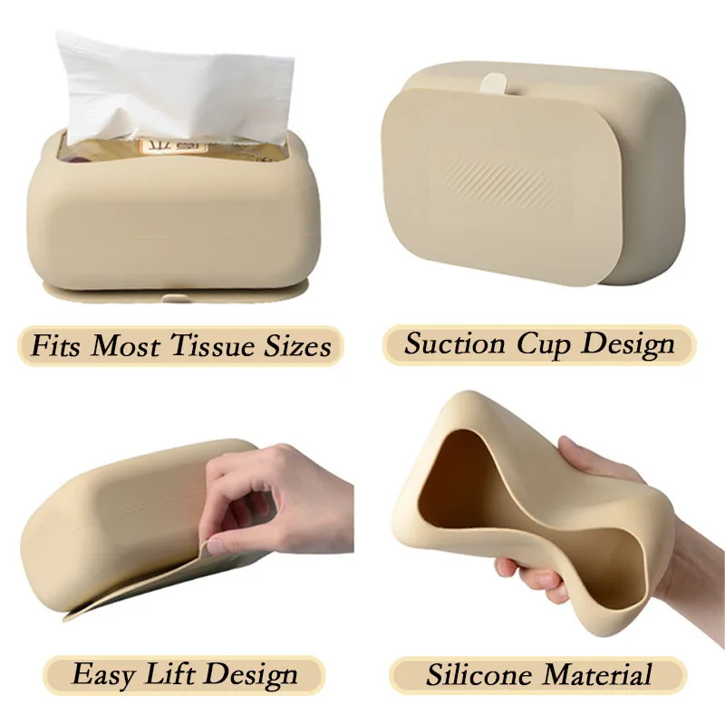 Silicone Suction Cup Tissue Box,No-Drill Self-Adhesive Wall-Mounted & Tabletop Napkin Holder,Modern Home Decor Tissue Organizer