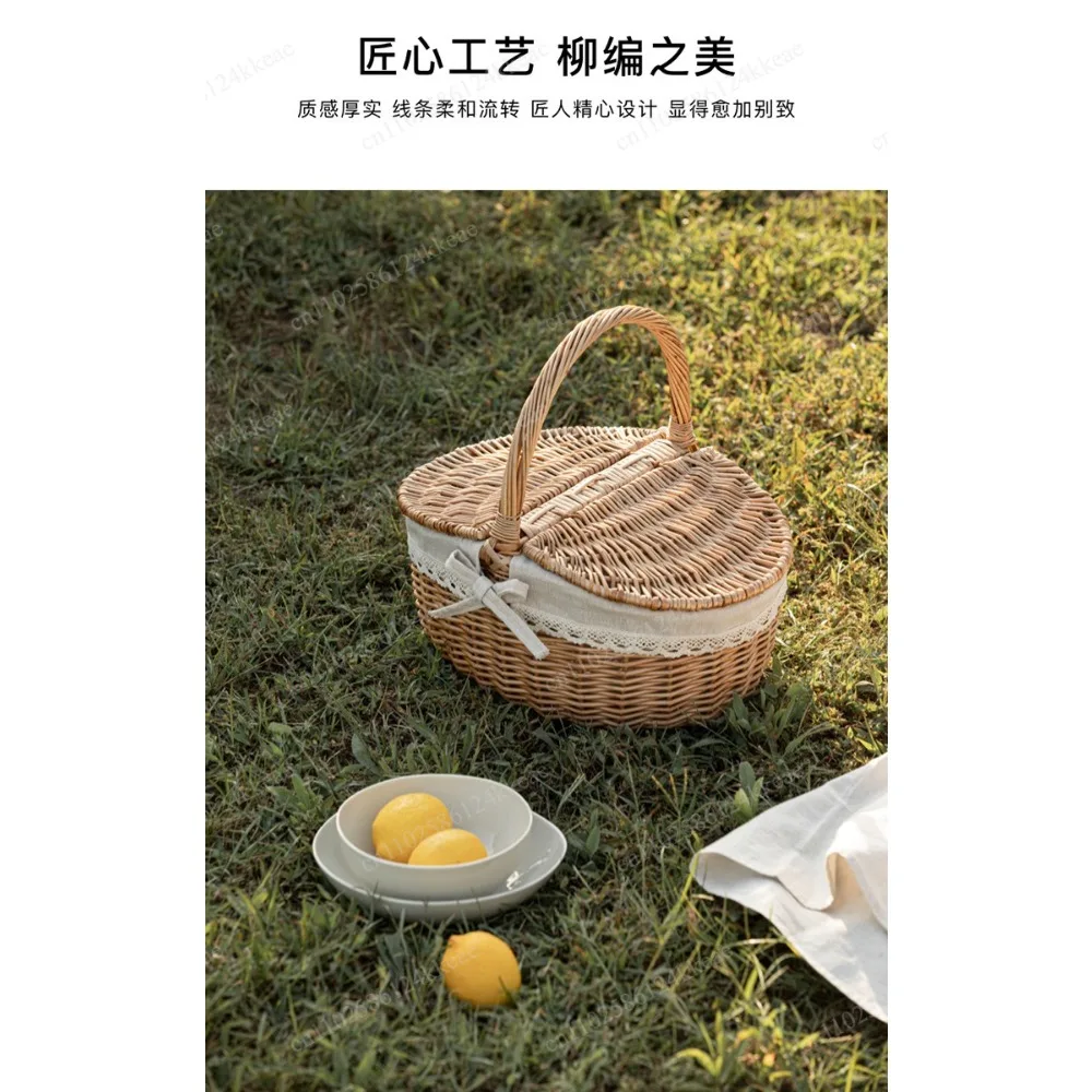 Willow picnic rattan spring outing shopping  vegetable fruit basket bamboo holiday vegetable basket gift